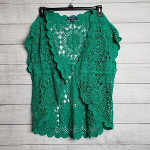 Roamans Medallion‎ Crochet Cotton Cardigan Womens Medium 14/16